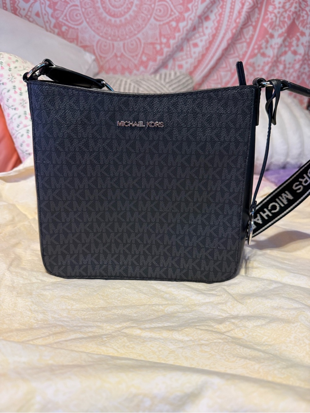Michael Kors Black Signature MK Crossbody Bag with matching wallet
